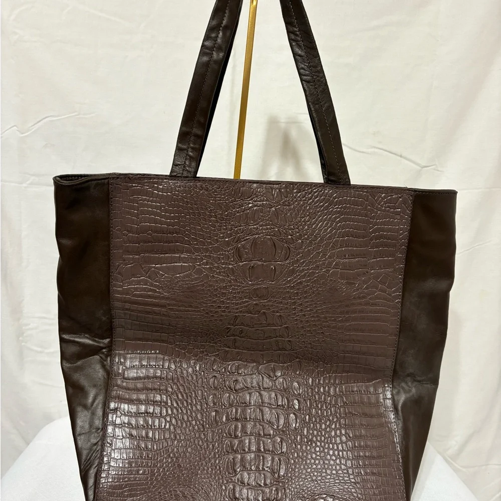 Large Jana Feifer brown croc-embossed leather and PVC shopper tote